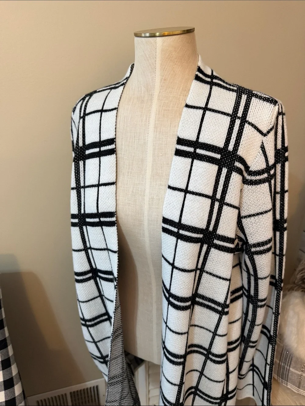 Black & White Windowpane Open Knit Cardigan